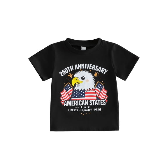 BemeyourBBs Kids Toddler Baby Boy Girl 4th of July T-Shirt Outfit Patriot 250th Anniversary Independent Day Clothes Casual Letter and Bird Print Short Sleeve Summer Shirt PPullover Tops
