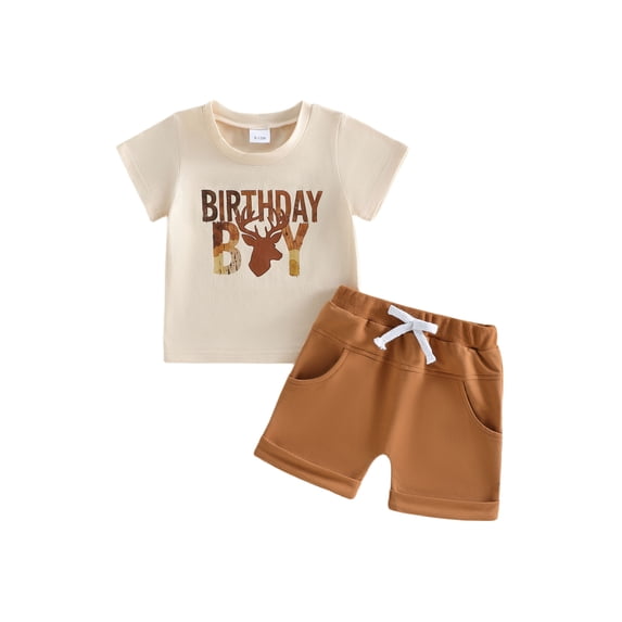 BemeyourBBs Kids Toddler Baby Boys Birthday Outfit 1 2 3 4 Years Old Birthday Clothes Short Sleeve Letters Print T-shirt with Elastic Waist Shorts Set Baby Boy Summer Hunting Outfit
