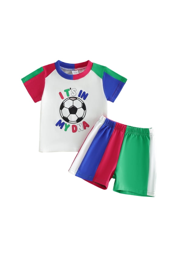 Kids Toddler Baby Boys Football Outfit Infant Baby Boy Summer Clothes Football It's In My DNA Letter Print Short Sleeve T Shirt Elastic Waist Shorts 2 Piece Set