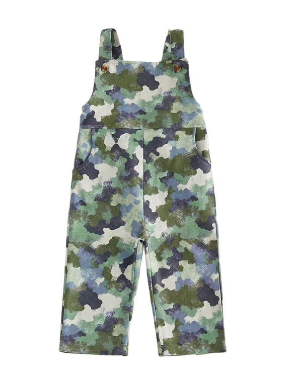 Kids Toddler Baby Boys Girls Camouflage Overalls Romper Cute Camo Summer Bib Overalls Pants Jumpsuit with Pockets