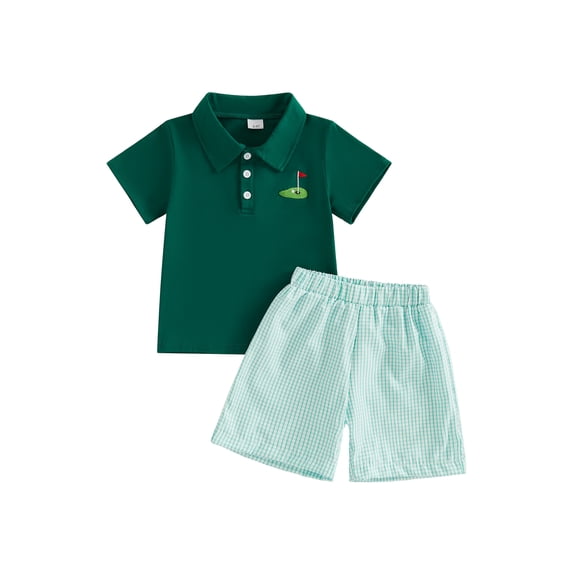 BemeyourBBs Kids Toddler Baby Boys Golf Outfit Short Sleeve Golf Embroidery Collared Shirt Tops with Plaid Shorts Set Toddler Baby Boys Summer Clothes