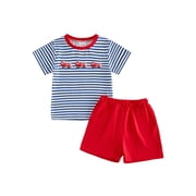 BemeyourBBs Kids Toddler Baby Boys Summer Clothes Cute Infant Boys Firefighter Outfit Short Sleeve Fire Engine Stripes T-shirt with Elastic Waist Pockets Shorts Set Toddler Boys Summer Outfit