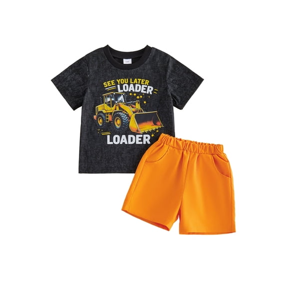 BemeyourBBs Kids Toddler Baby Boys Summer Clothes Little Baby Boys Summer Outfits Short Sleeve Excavator Print T-shirt with Shorts Set