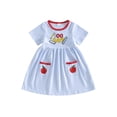 thumbnail image 1 of BemeyourBBs Kids Toddler Baby Girl 100 Dyas Back To School Dress Outfit Letter Apple Embroidery Stripe Short Sleeve Dress Toddler Summer Fall Casual Dress, 1 of 9