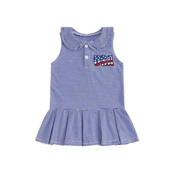BemeyourBBs Kids Toddler Baby Girl 4th of July Dress Outfit Patriot Independent Day Clothes Baby Girl Fourth ofJuly Outfit Sleeveless Doll Collar USA America Flag Embroidery Striped Summer Dress