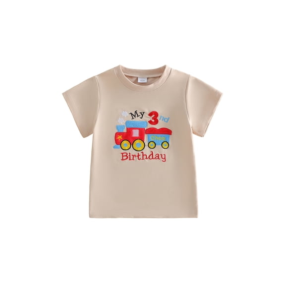 BemeyourBBs Kids Toddler Baby Girl Boy Birthday T-shirt Outfit My 1st 2nd 3rd Years Old Birthday Clothes Short Sleeve Embroidery Letters Train Summer Casual Pullover Tee Shirt Tops