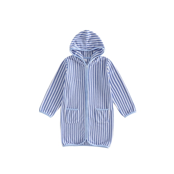 BemeyourBBs Kids Toddler Baby Girl Boy Terry Swim Cover Up Summer Beach Towel Swimsuit Coverups Baby Poncho For Kids Zip Up Long Sleeve Striped Hooded Bathing Suit Cover Up One Piece Swimsuits