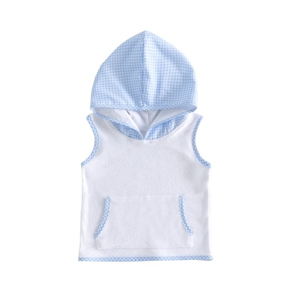 BemeyourBBs Kids Toddler Baby Girl Boy Terry Swim Cover Up Summer Beach Towel Swimsuit Coverups Plaid Hooded Poncho Sleeveless Bathrobe Swimming Pool Bathing Suit Cover Up