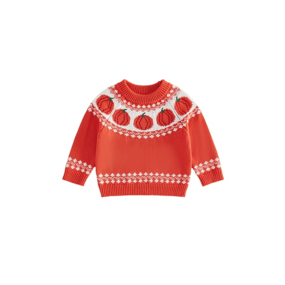 BemeyourBBs Kids Toddler Baby Girl Boy Thanksgiving Halloween Punpkin Sweaters Infant Baby Fall Winter Warm Sweater Newborn Long Sleeve Pumpkin Print Chunky Knit Sweaters Pullover Tops