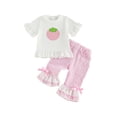 thumbnail image 1 of BemeyourBBs Kids Toddler Baby Girl Summer Clothes Little Girls Summer Strawberry Outfits Strawberry Embroidery Ruffle Short Sleeves T-Shirt and Elastic Plaid Flare Pants Set, 1 of 9