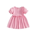 thumbnail image 1 of BemeyourBBs Kids Toddler Baby Girl Summer Cotton Linen Dress Clothes Puff Short Sleeve Ruffle Crew Neck Solid A-line Dress, 1 of 9