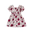 thumbnail image 1 of BemeyourBBs Kids Toddler Baby Girl Summer Smocked Dress Cute Little Girl Sundress Short Sleeve Square Neck Pleated Flower Print Casual Princess Party Dress Clothes, 1 of 9