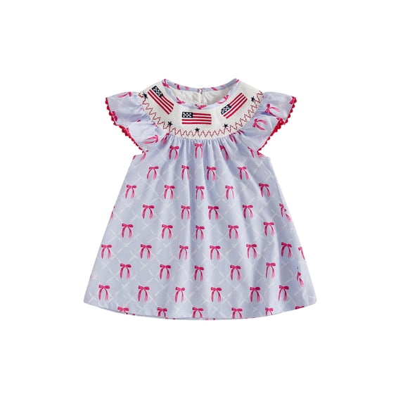 BemeyourBBs Kids Toddler Baby Girls 4th of July Dress Outfit Patriot Fourth of July Independence Day Clothes Flag Embroidery Dot Plaid Print Short Sleeve Dress Toddler Girl Summer Outfit
