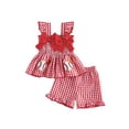 thumbnail image 1 of BemeyourBBs Kids Toddler Baby Girls Baseball Outfit Cute Baby Girl Summer Clothes Bows Baseball Embroidery Ruffle Camisole Tank Top with Plaid Shorts Set Toddler Baby Girls Summer 2-piece Outfit, 1 of 9
