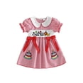 thumbnail image 1 of BemeyourBBs Kids Toddler Baby Girls Birthday Dress Outfit 1 2 3 4 Years Old Birthday Summer Clothes Puff Short Sleeve Doll Collar Front Bow Animal Cake Plaid Gingham Dress, 1 of 9