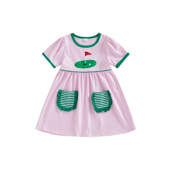 BemeyourBBs Kids Toddler Baby Girls Golf Outfits Golf Clubs Embroidery Short Sleeve Striped Dress Cute Spring Summer Clothes