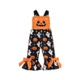 thumbnail image 1 of BemeyourBBs Kids Toddler Baby Girls Halloween Outfit Baby Girl Summer Fall Clothes Romper Overalls Cute Ghost Pumpkin Print Flare Pants Bell Bottom Jumpsuit Overalls, 1 of 9