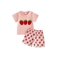 thumbnail image 1 of BemeyourBBs Kids Toddler Baby Girls Summer Clothes Cute Infant Baby Girl Fruit Outf Watermelon Strawberry Short Sleeve T-shirt with Shorts Set Toddler Baby Girls Summer Outfit, 1 of 9