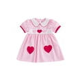 thumbnail image 1 of BemeyourBBs Kids Toddler Baby Girls Valentines Dress Outfit Little Girl Spring Summer Clothes Puff Short Sleeve Doll Collar Heart Embroidery A Line Dress, 1 of 9