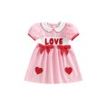 thumbnail image 1 of BemeyourBBs Kids Toddler Baby Girls Valentines Dress Outfit Little Girl Spring Summer Clothes Puff Short Sleeve Doll Collar Heart Embroidery A Line Dress, 1 of 9