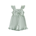thumbnail image 1 of BemeyourBBs Kids Toddler Baby Girls Waffle Knit Romper Overalls Shorts Cute Infant Baby Girl Summer Clothes Solid Color Flying Sleeve Square Bow Front Ruffled Flared Jumpsuit, 1 of 9