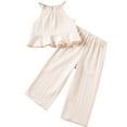 thumbnail image 1 of BemeyourBBs Little Girl Pants Set Solid Sleeveless Ruffle Cami Tops Wide Leg Pants, 1 of 8