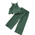 thumbnail image 1 of BemeyourBBs Little Girl Pants Set Solid Sleeveless Ruffle Cami Tops Wide Leg Pants, 1 of 9