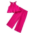thumbnail image 1 of BemeyourBBs Little Girl Pants Set Solid Sleeveless Ruffle Cami Tops Wide Leg Pants, 1 of 5