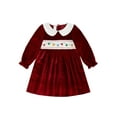 thumbnail image 1 of BemeyourBBs Little Girl Velvet Christmas Dress Deer Bow Holly Long Sleeve Dress, 1 of 9