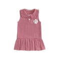 thumbnail image 1 of BemeyourBBs Little Toddler Baby Girls Baseball Dress Summer Outfits Clothes A-line Tank Dress Sleeveless Doll Collar Baseball Embroidered Striped Dress, 1 of 9