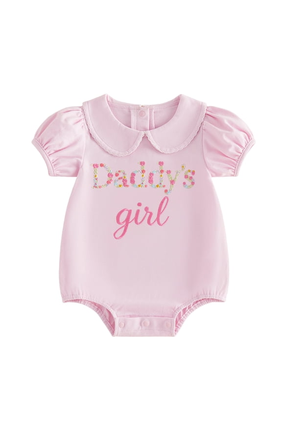 Mama's Girl Daddy's Girl Baby Girl Summer Clothes Infant Baby Girl Mothers Day Fathers Day Outfit Bubble Romper Casual Letter Embroidery Doll Collar Short Sleeve Bodysuit Jumpsuit