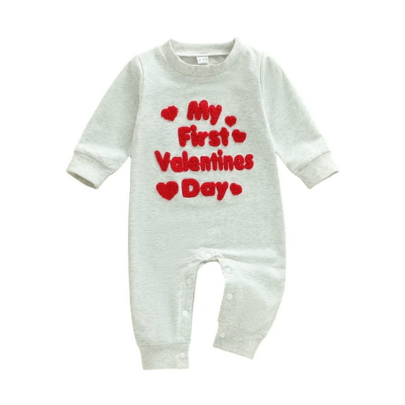 BemeyourBBs My First Valentine Day Baby Girl Boy Outfit Romper Heart Embroidery Long Sleeve Jumpsuit