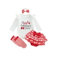 thumbnail image 1 of BemeyourBBs My First Valentines Day Baby Girls Outfit Long Sleeve Romper Ruffle Skirt Set Leg Warmers with Headband Spring Clothes, 1 of 9