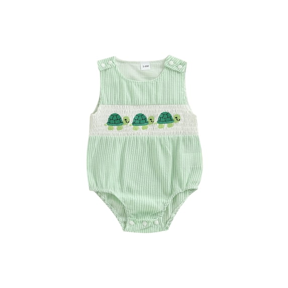 BemeyourBBs Newbor Baby Boy Summer Outfit Animal Overalls Octopus Turtle Smocked Romper One Piece Sleeveless Stripes Gingham Plaid Bodysuit Cute Infant Clothes