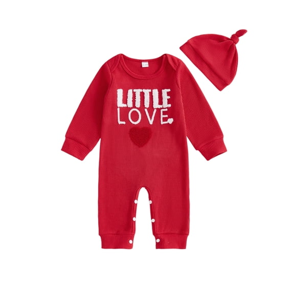 BemeyourBBs Newborn Baby Boy 2 Piece Outfits Valentine Day Clothes Little Love Romper Long Sleeve Jumpsuit with Hat Set
