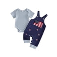 thumbnail image 1 of BemeyourBBs Newborn Baby Boy 4th of July Outfit Infant Baby Boy Patriot Independent Day Spring Summer Fall Clothes Fourth of July Short Sleeve Waffled Striped Romper USA Flag Overalls Long Pants Set, 1 of 8