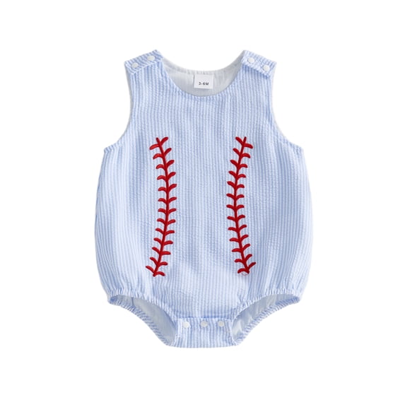 BemeyourBBs Newborn Baby Boy Baseball Outfits Summer Romper Overalls Clothes Baseball Embroidered Loose Fit Crew Neck Sleeveless Infant Jumpsuit Playsuit