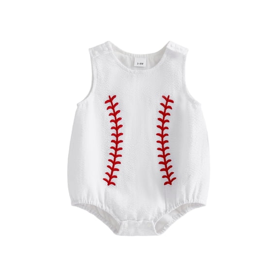 BemeyourBBs Newborn Baby Boy Baseball Outfits Summer Romper Overalls Clothes Baseball Embroidered Loose Fit Crew Neck Sleeveless Infant Jumpsuit Playsuit