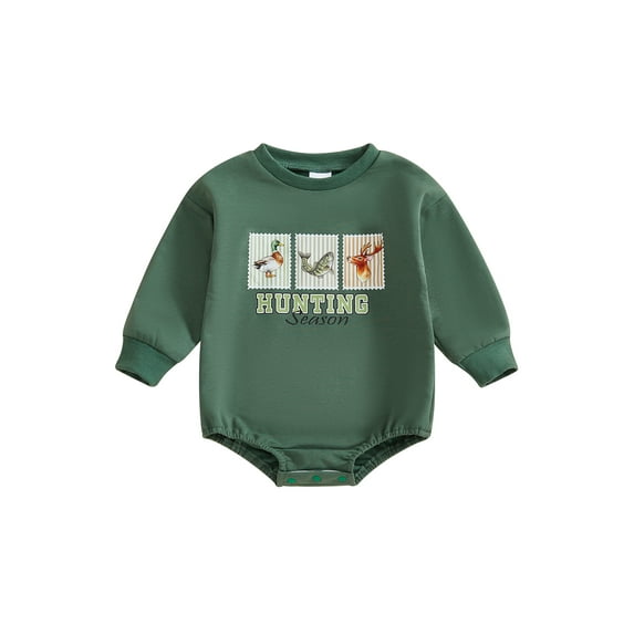 BemeyourBBs Newborn Baby Boy Duck Hunting Clothes Fall Winter Spring Outfits Bubble Romper Sweatshirt Animal Letter Print Long Sleeve Bodysuit Onepiece Clothing