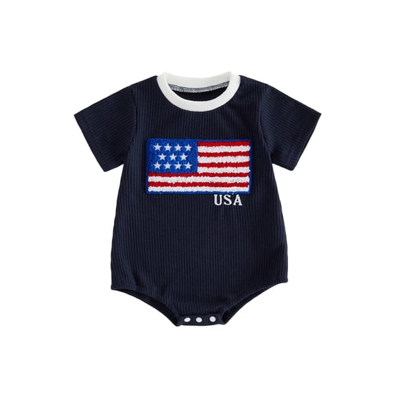 BemeyourBBs Newborn Baby Boy Girl 4th of July Outfit Infant Baby Independent Day Patriot Clothes Waffled Bubble Romper Stripe America Flag Short Sleeve Bodysuit Baby Boy Girl Summer Clothes