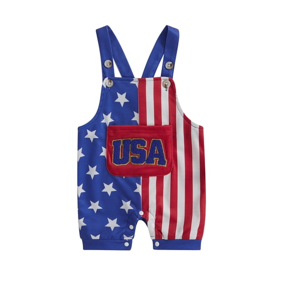 BemeyourBBs Newborn Baby Boy Girl 4th of July Outfit Patriot Independence Day Rompor Overalls American Flag Jumpsuit Star Stripe Suspender Pants Bib Overall Toddler Summer Fourth of July Clothes