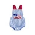 thumbnail image 1 of BemeyourBBs Newborn Baby Boy Girl 4th of July Outfit Patriot Independent Day Clothes Summer Bubble Romper Sleeveless Stripes Embroidery Flag Fourth of July Bodysuit Overalls Playsuit Jumpsuit, 1 of 9