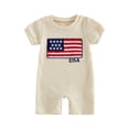 thumbnail image 1 of BemeyourBBs Newborn Baby Boy Girl 4th of July Outfit Summer Clothes Infant Baby Patriot Independent Day Clothes Waffled Stripes Romper Short Sleeve American Flag Embroidery Jumpsuit Bodysuit Playsuit, 1 of 9