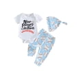 thumbnail image 1 of BemeyourBBs Newborn Baby Boy Girl Baseball Outfit Summer Clothes Letters Baseball Print Short Sleeve Romper Tops with Long Pants Set Hat 3Pcs Spring Summer Fall Clothes, 1 of 9