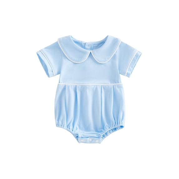 BemeyourBBs Newborn Baby Boy Girl Bubble Romper Infant Short Sleeve Doll Collar Romper Oversize T-shirt Cotton Basic Bodysuit Top Fall Spring Summer Outfit