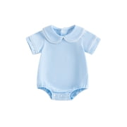 BemeyourBBs Newborn Baby Boy Girl Bubble Romper Infant Short Sleeve Doll Collar Romper Oversize T-shirt Cotton Basic Bodysuit Top Fall Spring Summer Outfit