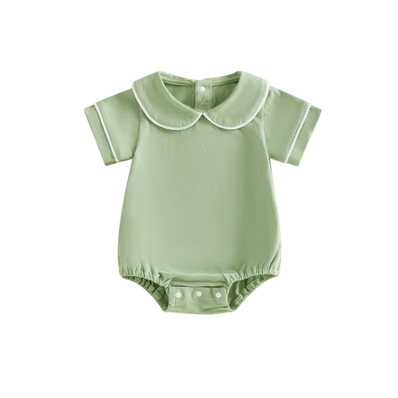 BemeyourBBs Newborn Baby Boy Girl Bubble Romper Infant Short Sleeve Doll Collar Romper Oversize T-shirt Cotton Basic Bodysuit Top Fall Spring Summer Outfit