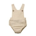 thumbnail image 1 of BemeyourBBs Newborn Baby Boy Girl Bubble Romper Unisex Striped Solid Color Button Jumpsuit Sleeveless Backless Overalls Outfits Toddler Baby Summer Fall Clothes, 1 of 8