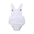 thumbnail image 1 of BemeyourBBs Newborn Baby Boy Girl Bubble Romper Unisex Striped Solid Color Button Jumpsuit Sleeveless Backless Overalls Outfits Toddler Baby Summer Fall Clothes, 1 of 7