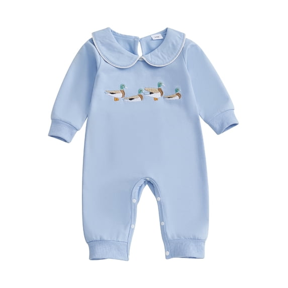 BemeyourBBs Newborn Baby Boy Girl Duck Outfit Fall Winter Spring Clothes Sweatshirt Romper Cute Mallard Embroidered Doll Collar Long Sleeve Jumpsuit